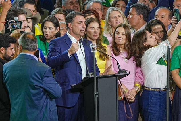 July 25, 2026: Brazilian Senator Flavio Bolsonaro, introduced as the official candidate for the upcoming general elections, takes part in the national assembly of the Liberal Party (PL), the major conservative force in Brazilian politics. - ZUMAl146 20260725_aaf_l146_016 Copyright: xPauloxLopesx