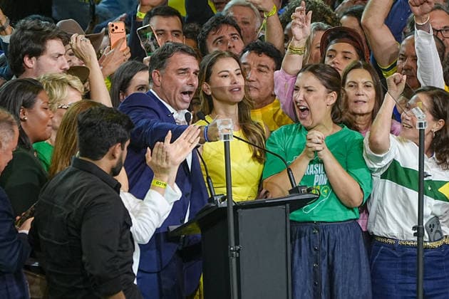 July 25, 2026: Brazilian Senator Flavio Bolsonaro, introduced as the official candidate for the upcoming general elections, takes part in the national assembly of the Liberal Party (PL), the major conservative force in Brazilian politics. - ZUMAl146 20260725_aaf_l146_021 Copyright: xPauloxLopesx