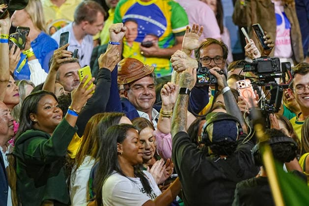 July 25, 2026: Brazilian Senator Flavio Bolsonaro, introduced as the official candidate for the upcoming general elections, takes part in the national assembly of the Liberal Party (PL), the major conservative force in Brazilian politics. - ZUMAl146 20260725_aaf_l146_023 Copyright: xPauloxLopesx