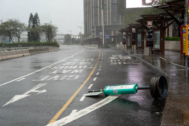 HONGKONG-TYPHOON NOUL A fallen over stand on the road during typhoon Noul in Hong Kong, July 26, 2026. NEXPHER Vernon Yuen HONG KONG