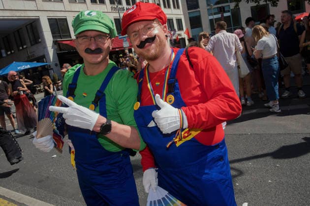 Christopher Street Day Pride Parade Berlin Participants dressed as the video game characters Mario and Luigi pose during the Christopher Street Day (CSD) Pride parade in Berlin, Germany, on July 25, 2026. The annual event celebrates LGBTQIA+ pride while advocating for equality, diversity, and human rights under the 2026 slogan Taking a stand is Hot. Berlin State of Berlin Germany Copyright: xBabakxBordbarx