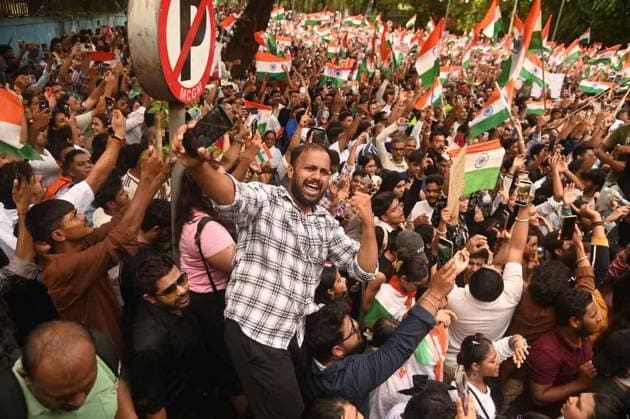 July 26, 2026, Mumbai, Maharashtra, India: Supporters of the youth-led satirical political movement Cockroach Janta Party (CJP) celebrate the resignation of Union Education Minister Dharmendra Pradhan, in Mumbai, India, 26 July 2026. Mumbai India - ZUMAn310 20260726_zip_n310_014 Copyright: xDeepxNairx