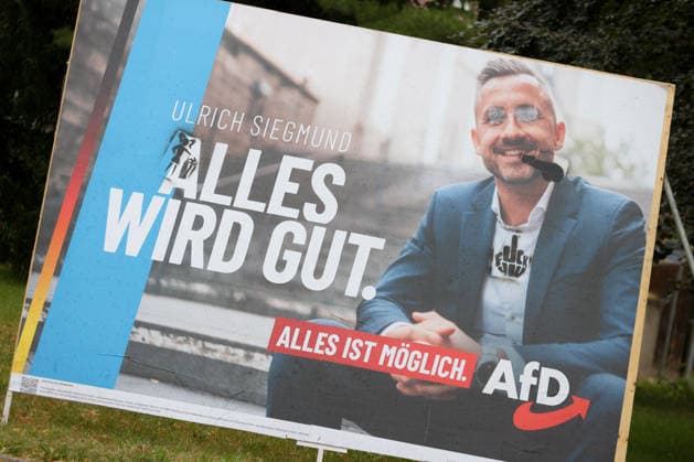 20.07.2026, xtgx, Symbolfotos Landtagswahl Sachsen-Anhalt. Wahlplakat Ulrich Siegmund (Alternative für Deutschland, AfD), beschädigt, zerstört, Vandalismus Magdeburg *** July 20, 2026, xtgx, stock photos: Saxony-Anhalt state election, Ulrich Siegmund campaign poster for Alternative for Germany (AfD), damaged, destroyed, vandalism, Magdeburg