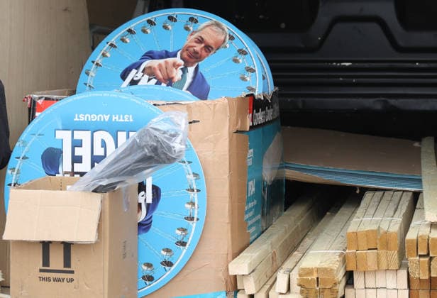 July 26, 2026, Clacton-On-Sea, Essex, UK: Clacton-On-Sea, UK. Reform UK, campaign placards ready to be erected in Clacton-on-sea, Essex. Nigel Farage has resigned his seat and is now campaigning to be re-elected in the Clacton constituency at the upcoming by-election on the 13th August. Clacton-On-Sea UK  - ZUMAl94_ 20260726_zaf_l94_008 Copyright: xJacquelinexLawriex
