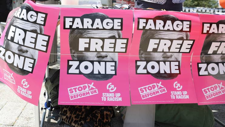 July 26, 2026, Clacton-On-Sea, Essex, UK: Clacton-On-Sea, UK. Anti Reform UK, campaigners set out a stall in, Clacton-On-Sea, Essex. Nigel Farage has resigned his seat and is now campaigning to be re-elected in the Clacton constituency at the upcoming by-election on the 13th August. Clacton-On-Sea UK  - ZUMAl94_ 20260726_zaf_l94_022 Copyright: xJacquelinexLawriex