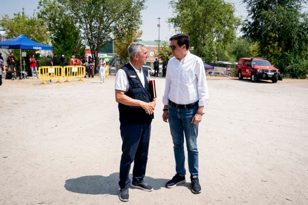 Sara Aagesen and Óscar López Visit the Forward Command Post in Navalcarnero Óscar López, Minister for Digital Transformation and the Civil Service, during a visit to the forward command post set up to coordinate firefighting efforts for the forest fire in the western mountains, on July 26, 2026, in Navalcarnero, Madrid, Spain. Aagesen and López meet with the heads of the emergency and coordination teams working on the fires affecting several towns in the Community of Madrid and the provinces of Toledo and Ávila. JULY 26, 2026. Navalcarnero, Madrid, Spain.  Copyright: xA.xPÃ rezxMecax 7688888