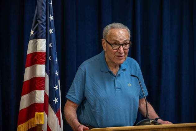 July 26, 2026, New York, New York, United States: U.S. Senator Chuck Schumer (D-NY) speaks.U.S. Senator Chuck Schumer (D-NY) announces actions to block any legislation with a provision that renames New York Penn Station after Donald Trump based on recent reporting uncovering that Transportation Secretary Sean Duffy sent a letter to senators asking Congress to direct Amtrak to rename Penn Station on July 26, 2026 in New York City. New York United States  - ZUMAs197 20260726_aaa_s197_068 Copyright: xRonxAdarx
