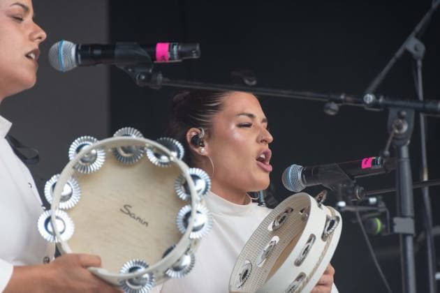 July 26, 2026, Corsham, Wiltshire, England: Tanxugueiras includes three women from the province of Galicia in Spain. The trio sang powerful songs at WOMAD Festival, with modern pop influences, as well as flavours from their celtic cultural roots. Corsham England  - ZUMAr169 20260726_zip_r169_055 Copyright: xRodxHarbinsonx