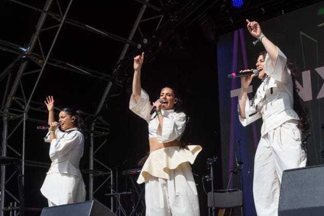 July 26, 2026, Corsham, Wiltshire, England: Tanxugueiras includes three women from the province of Galicia in Spain. The trio sang powerful songs at WOMAD Festival, with modern pop influences, as well as flavours from their celtic cultural roots. Corsham England  - ZUMAr169 20260726_zip_r169_062 Copyright: xRodxHarbinsonx