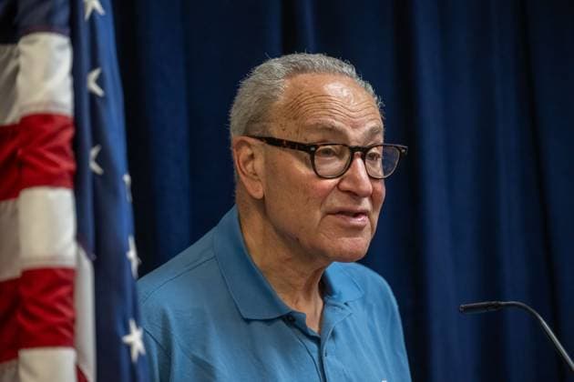 U.S. Senator Schumer Announces Action To Block Any Renaming Provision Attached To The Surface Transportation Bill Or Any Other Legislation Moving Through The U.S. Senate, New York, USA – 26 Jul 2026 U.S. Senator Chuck Schumer (D-NY) speaks U.S. Senator Chuck Schumer (D-NY) announces actions to block any legislation with a provision that renames New York Penn Station after Donald Trump based on recent reporting uncovering that Transportation Secretary Sean Duffy sent a letter to senators asking Congress to direct Amtrak to rename Penn Station on July 26, 2026 in New York City. New York United States Copyright: xRonxAdarx xSOPAxImagesx Ron-Adar-1440073