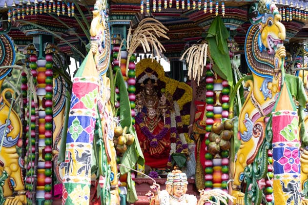 Der Schrein der Goettin Kmadchi waehrend der Prozession, Hinduistisches Tempelfest in Hamm, Sri Kamadchi Ampal Tempels in Hamm-Uentrop, 26.07.2026 *** The shrine of the goddess Kmadchi during the procession, Hindu temple festival in Hamm, Sri Kamadchi Ampal Temple in Hamm-Uentrop, July 26, 2026