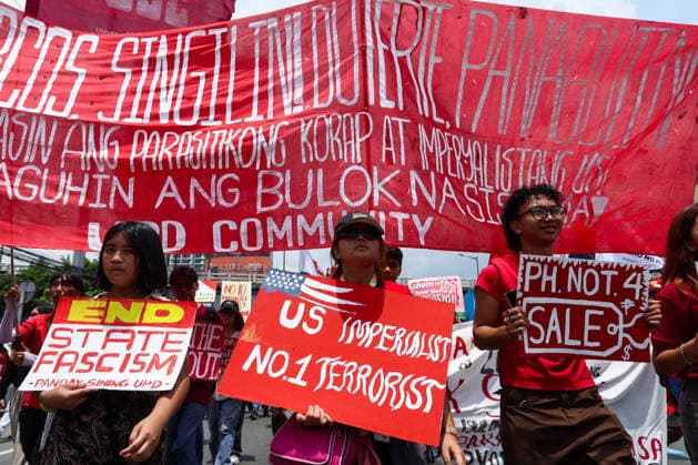 Groups protest as Philippine President Marcos delivers national address in Congress QUEZON CITY, PHILIPPINES - JULY 27: Various civil rights groups march towards the House of Representatives, as Philippine President Ferdinand Bongbong Marcos Jr. will deliver his State of the Nation address at the congress, in Quezon City, Metro Manila, Philippines, on July 27, 2026. The President s national address is expected to touch on an array of international and domestic issues, including South China Sea disputes, Manila s ties with the United States and China, and the impacts of U.S.-Iran conflict on energy supplies and prices. Daniel Ceng Anadolu Quezon City Philippines. Editorial use only. Please get in touch for any other usage.  Copyright: x2026xAnadoluxDanielxCengx