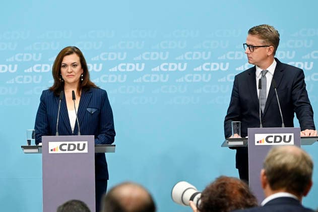 Franziska Hoppermann und Carsten Linnemann bei einer Pressekonferenz zu aktuellen Themen im Konrad-Adenauer-Haus. Berlin, 27.07.2026 *** Franziska Hoppermann and Carsten Linnemann at a press conference on current issues at the Konrad Adenauer House in Berlin, July 27, 2026 Foto:xF.xKernx xFuturexImagex pk_cdu_6733