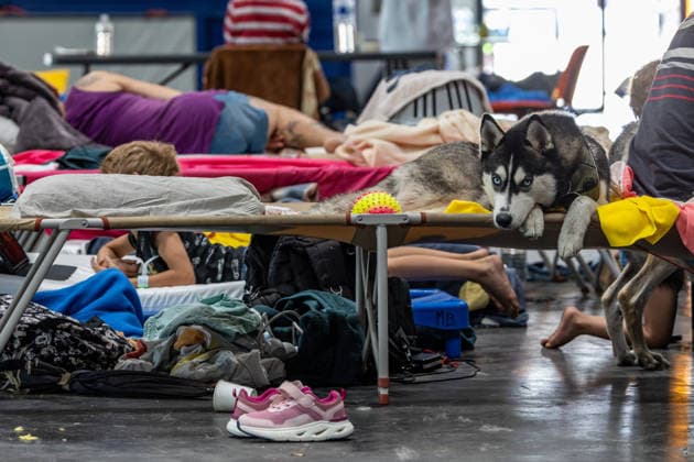 Residents and tourists who were evacuated are sleeping at the Bordeaux Exhibition Center (Parc des Expositions) following evacuations due to wildfires on July 27, 2026. Julien Miltenberger, Bestimage. Residents and tourists evacuated due to nearby wildfires have gathered at the Bordeaux Exhibition Center (Parc des Expositions), which was opened as an emergency reception center for displaced people in Bordeaux, France, on July 27, 2026, Bordeaux, France  Copyright: xJulienxMiltenbergerx xBestimagexJulienxMiltenbergerx xBestimagex