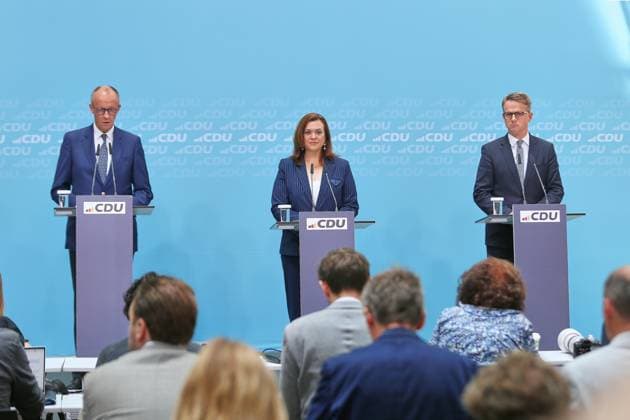 Berlin, Deutschland, 27.07.2026: Konrad-Adenauer-Haus: CDU-Bundesvorstandssitzung: CDU-Chef und Bundeskanzler Friedrich Merz, Franziska Hoppermann und Carsten Linnemann auf einer Pressekonferenz nach einer Gremiensitzung. *** Berlin, Germany, July 27, 2026 Konrad Adenauer House CDU Federal Executive Committee Meeting CDU Chairman and Federal Chancellor Friedrich Merz, Franziska Hoppermann, and Carsten Linnemann at a press conference following a committee meeting Copyright: xdtsxNachrichtenagenturx dts_128707