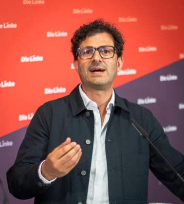 Luigi Pantisano, Vorsitzender der Partei Die Linke, aufgenommen im Rahmen einer Pressekonferenz in Berlin, 27.07.2026 Berlin Deutschland *** Luigi Pantisano, chairman of the party Die Linke, photographed during a press conference in Berlin on July 27, 2026, Berlin, Germany Copyright: xYonaxElsnerx