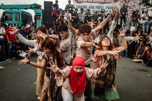 July 27, 2026, Quezon, Metro Manila, Philippines: Numbering in the thousands, multi-sectoral groups marched along Commonwealth Avenue for the Ã¢â‚¬ËœPeopleÃ¢â‚¬â ¢s SONAÃ¢â‚¬â ¢, coinciding with the 5th State of the Nation Address of Pres. Ferdinand Marcos Jr., July 27. Protesters called for greater accountability amidst government impunity, and the rejection of imperialist control of the United States over the Philippines in face of projects such as the Pax Silica Initiative which threatens to intensify issues of displacement and large-scale mining in the country. Quezon Philippines - ZUMAs383 20260727_zip_s383_004 Copyright: xNathanielxSorianox