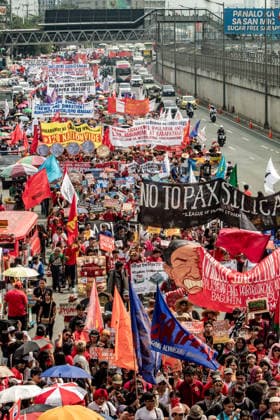 July 27, 2026, Quezon, Metro Manila, Philippines: Numbering in the thousands, multi-sectoral groups marched along Commonwealth Avenue for the Ã¢â‚¬ËœPeopleÃ¢â‚¬â ¢s SONAÃ¢â‚¬â ¢, coinciding with the 5th State of the Nation Address of Pres. Ferdinand Marcos Jr., July 27. Protesters called for greater accountability amidst government impunity, and the rejection of imperialist control of the United States over the Philippines in face of projects such as the Pax Silica Initiative which threatens to intensify issues of displacement and large-scale mining in the country. Quezon Philippines  - ZUMAs383 20260727_zip_s383_013 Copyright: xNathanielxSorianox