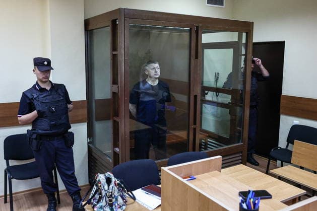 RUSSIA, MOSCOW - JULY 27, 2026: Businessman Sergei Borodin (C) appears for a hearing at Simonovsky District Court on bribery charges. Borodin is a subject of a criminal investigation against Russia s former defence minister Timur Ivanov. The court found Borodin guilty and sentenced him to 8 years in prison. Mikhail Tereshchenko TASS  95531900