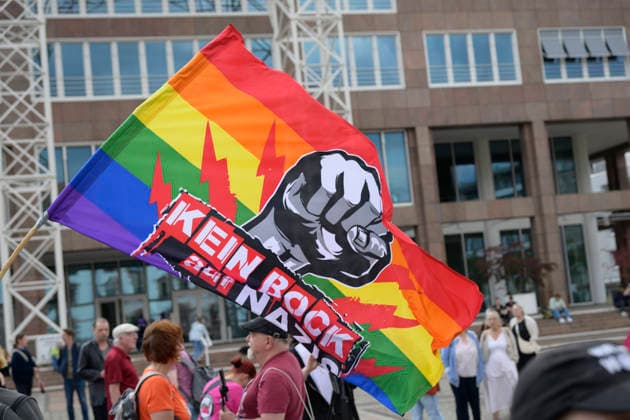 27.07.2026,Pressetermin, Demoaufruf Es reicht Friedensplatz Dortmund Eine der vielen Flaggen Dortmund Friedensplatz Dortmund NRW Deutschland *** July 27, 2026, Press Event, Call for a Demonstration: Enough Is Enough at Friedensplatz, Dortmund—One of the Many Flags at Friedensplatz, Dortmund, North Rhine-Westphalia, Germany