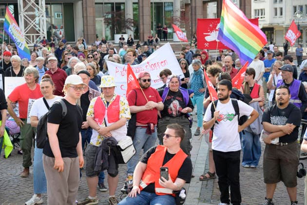 27.07.2026,Pressetermin, Demoaufruf Es reicht Friedensplatz Dortmund Teilnehmende bei der Veranstaltung Dortmund Friedensplatz Dortmund NRW Deutschland *** July 27, 2026, Press Event, Call for a Protest: Enough Is Enough at Friedensplatz, Dortmund; Participants at the event: Dortmund, Friedensplatz, Dortmund, North Rhine-Westphalia, Germany