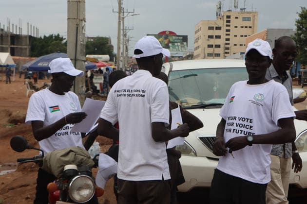 July 27, 2026, Juba, Ces Juba, South Sudan: Boda boda (motorcycle taxi) drivers line up and prepare to join the awareness procession organized by the National Elections Commission in Juba , South Sudan, on July 27, 2026. The boda bodas accompanied the NEC loudspeaker vehicle as it departed from Rainbow Square to tour the streets of Juba, spreading voter education messages ahead of the official launch of the nationwide civic and voter education campaign on July 27, 2026. Juba South Sudan - ZUMAb132 20260727_zip_b132_009 Copyright: xSamirxBolx