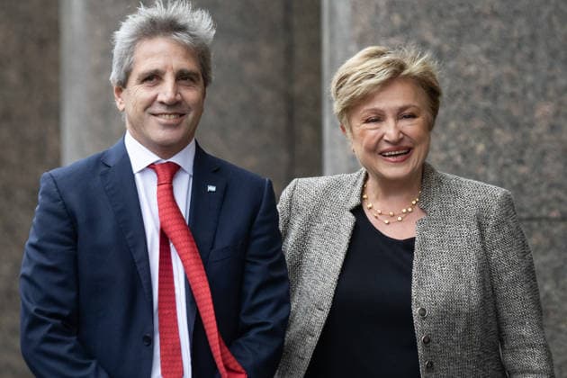 July 27, 2026, Buenos Aires, Buenos Aires, Argentina: IMF Managing Director Kristalina Georgieva and Argentine Economy Minister Luis Caputo pose for the cameras before entering the Ministry of Economy. Buenos Aires Argentina  - ZUMAp265 20260727_zip_p265_004 Copyright: xDelfinaxCorberaxPix