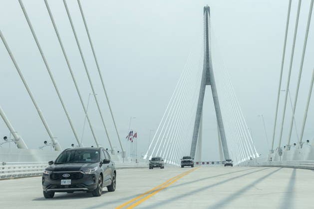 July 27, 2026, Windsor, On, CANADA: Vehicles cross the Gordie Howe International Bridge in Windsor, Ont., on the first day open to vehicles, Monday, July 27, 2026. Windsor CANADA  - ZUMAc35_ 20260727_zaf_c35_077 Copyright: xDaxxMelmerx