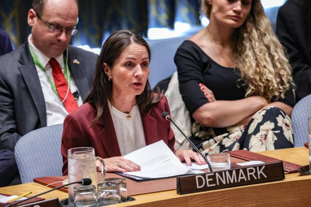 July 27, 2026, New York, New York, United States: CHRISTINA MARKUS LASSEN, Permanent Representative of Denmark to the United Nations, speaks during a United Nations Security Council meeting on Russian attacks on civilian cargo vessels and port infrastructure in UkraineÃ¢â‚¬â ¢s Black Sea maritime corridor. Markus Lassen condemned RussiaÃ¢â‚¬â ¢s attacks on civilian and commercial infrastructure, reaffirmed support for Ukraine, and called for the protection of civilian shipping, freedom of navigation and global food security. New York United States  - ZUMAo116 20260727_znp_o116_004 Copyright: xBiancaxOterox
