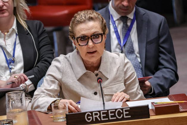 July 27, 2026, New York, New York, United States: AGLAIA BALTA, Permanent Representative of Greece to the United Nations, speaks during a United Nations Security Council meeting on Russian attacks on civilian cargo vessels and port infrastructure in UkraineÃ¢â‚¬â ¢s Black Sea maritime corridor. Balta condemned attacks on civilian shipping and port infrastructure, emphasized the importance of protecting freedom of navigation and the safety of seafarers, and warned that continued disruption of Black Sea trade poses risks to global food security. New York United States  - ZUMAo116 20260727_znp_o116_011 Copyright: xBiancaxOterox
