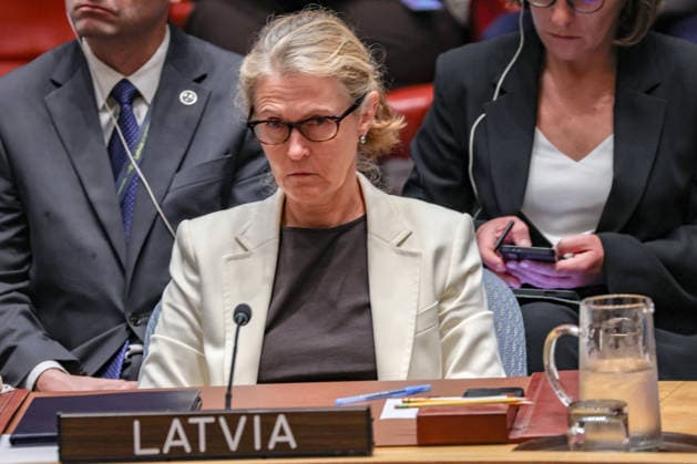 July 27, 2026, New York, New York, United States: SANITA PAVLUTA-DESLANDES, Permanent Representative of Latvia to the United Nations, speaks during a United Nations Security Council meeting on Russian attacks on civilian cargo vessels and port infrastructure in UkraineÃ¢â‚¬â ¢s Black Sea maritime corridor. Pavluta-Deslandes condemned the attacks, called for the protection of freedom of navigation and civilian shipping, and warned that disruptions to UkraineÃ¢â‚¬â ¢s grain exports threaten global food security. New York United States  - ZUMAo116 20260727_znp_o116_012 Copyright: xBiancaxOterox