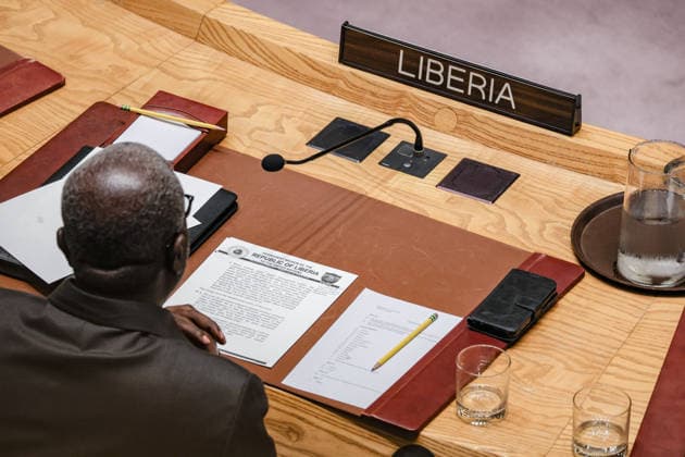 July 27, 2026, New York, New York, United States: LEWIS G. BROWN II, Permanent Representative of Liberia to the United Nations, speaks during a United Nations Security Council meeting on Russian attacks on civilian cargo vessels and port infrastructure in UkraineÃ¢â‚¬â ¢s Black Sea maritime corridor. Brown stressed that attacks on civilian shipping have consequences far beyond the conflict, underscoring the need to protect freedom of navigation, uphold international law, and safeguard global food security and international trade. New York United States  - ZUMAo116 20260727_znp_o116_013 Copyright: xBiancaxOterox