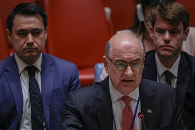 July 27, 2026, New York, New York, United States: DAN NEGREA, United States Representative on the United Nations Economic and Social Council and Alternate Representative to the United Nations General Assembly, speaks during a United Nations Security Council meeting on Russian attacks on civilian cargo vessels and port infrastructure in UkraineÃ¢â‚¬â ¢s Black Sea maritime corridor. Negrea condemned the attacks on commercial shipping and port infrastructure, called for the protection of freedom of navigation, and stressed the importance of maintaining secure maritime trade and global food supplies. New York United States  - ZUMAo116 20260727_znp_o116_014 Copyright: xBiancaxOterox
