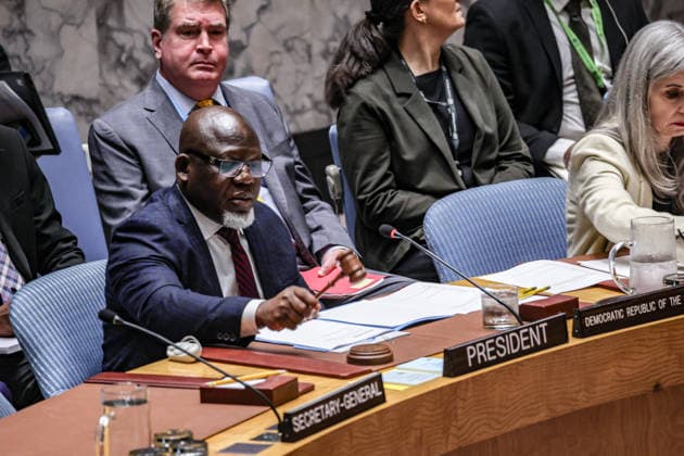 July 27, 2026, New York, New York, United States: ZENON MUKONGO NGAY, Permanent Representative of the Republic of the Congo to the United Nations and President of the United Nations Security Council, strikes the gavel to open a Security Council meeting on Russian attacks on civilian cargo vessels and port infrastructure in UkraineÃ¢â‚¬â ¢s Black Sea maritime corridor. The Council convened to discuss the impact of the attacks on commercial shipping, grain exports and global food security. New York United States  - ZUMAo116 20260727_znp_o116_032 Copyright: xBiancaxOterox