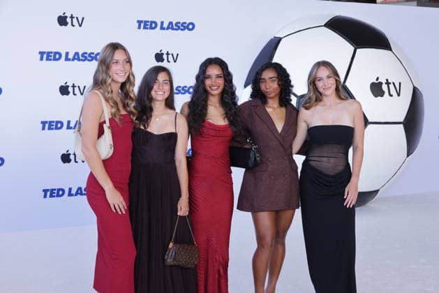 LOS ANGELES, CALIFORNIA - JULY 27: Jordan Fusco, Lia Godfrey, Mimi Van Zanten, Nya Harrison and Tatum Wynalda at the premiere of Apple TV s Ted Lasso Season 4 at the Academy Museum of Motion Pictures on July 27, 2026 in Los Angeles California Credit: AdMedia USA  - ZUMAa123 20260728_zaa_a123_026 Copyright: xCraigxHattorix