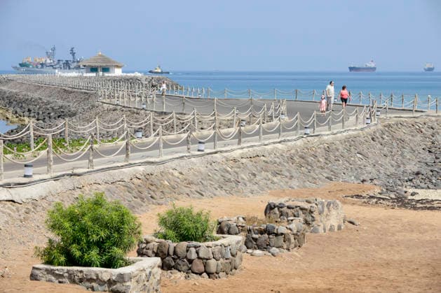 Djibouti city, red sea, Bab al-Mandab DJIBOUTI city, Red Sea, view to anchorage wirh cargo ships and naval ship fighting against piracy, Djibouti is an strategic point, China, USA and France have military bases here