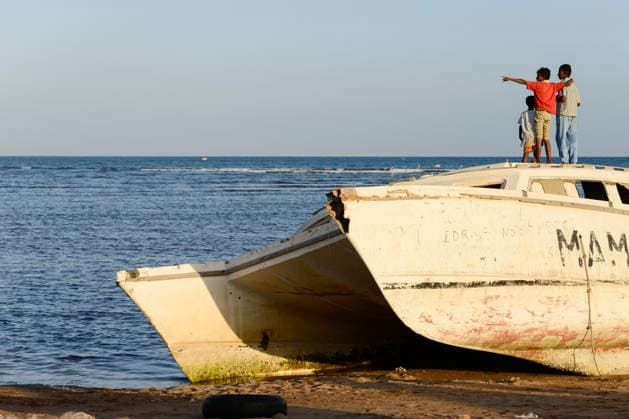 Djibouti, Bab al Mandab DJIBOUTI , Obock, strait Bab al-Mandab, from here ethiopian migrants try to cross by boat to Yemen to go on to Saudi Arabia or Europe
