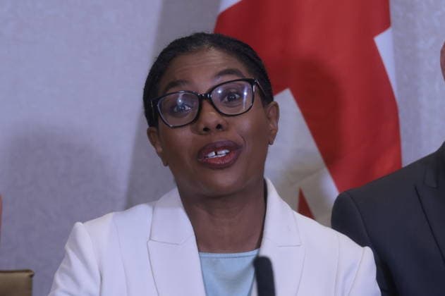 . 28 07 2026. London, United Kingdom. Kemi Badenoch Press Conference. Leader of the Conservative Party Kemi Badenoch and Shadow Justice Minister Kieran Mullan hold a press conference at the Conrad hotel, Westminster.  xMartynxWheatleyx xi-Imagesx IIM-26924-0005