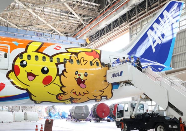 July 28, 2026, Tokyo, Japan - Japan s largest air carrier All Nippon Airways (ANA) displays the special designed aircraft with Pokemon characters Red Pokemon Jet to mark the 30th annivrersary of the partnership of ANA and Pokemon at the ANA hangar near the Haneda airport in Tokyo on Tuesday, July 28, 2026. ANA will start domestic flight services of Red Pokemon Jet from July 29. (photo by Yoshio Tsunoda AFLO)  aflo_339375425