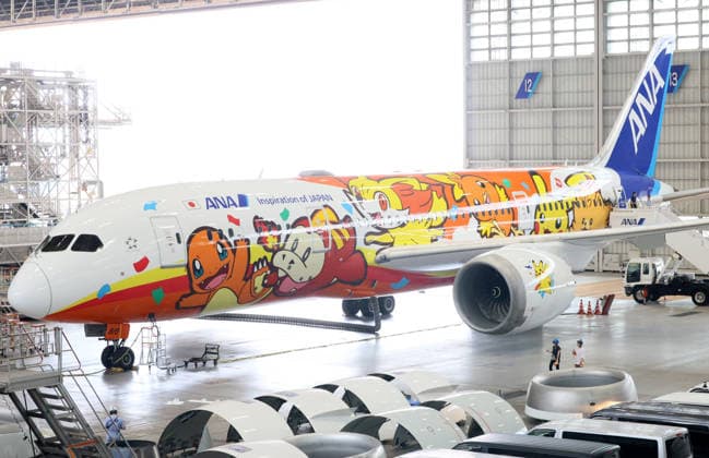July 28, 2026, Tokyo, Japan - Japan s largest air carrier All Nippon Airways (ANA) displays the special designed aircraft with Pokemon characters Red Pokemon Jet to mark the 30th annivrersary of the partnership of ANA and Pokemon at the ANA hangar near the Haneda airport in Tokyo on Tuesday, July 28, 2026. ANA will start domestic flight services of Red Pokemon Jet from July 29. (photo by Yoshio Tsunoda AFLO)  aflo_339375447