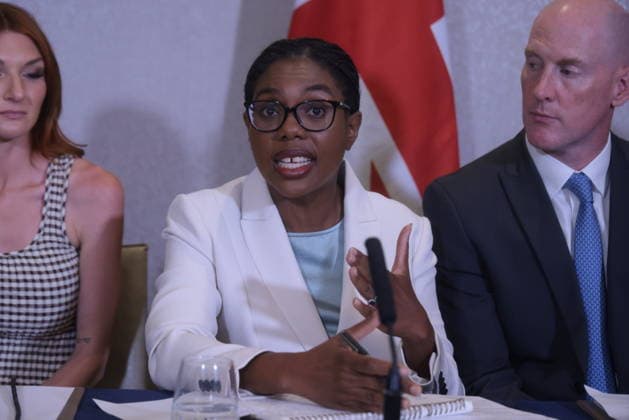 . 28 07 2026. London, United Kingdom. Kemi Badenoch Press Conference. Leader of the Conservative Party Kemi Badenoch and Shadow Justice Minister Kieran Mullan hold a press conference at the Conrad hotel, Westminster.  xMartynxWheatleyx xi-Imagesx IIM-26924-0010