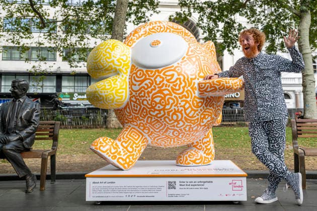 July 28, 2026, London, London, UK: LONDON, UK. Ã¢â‚¬ËœOrange FishÃ¢â‚¬â ¢ in Leicester Square. Art of London launches Mr DoodleÃ¢â‚¬â ¢s Doodle Discovery, a free art trail featuring a live doodling workshop and five specially commissioned sculptures across LondonÃ¢â‚¬â ¢s West End by internationally acclaimed artist Sam Cox, known professionally as Mr Doodle (pictured). The public art experience is on display until 30 August 2026. London UK  - ZUMAl94_ 20260728_zaf_l94_021 Copyright: xStephenxChungx