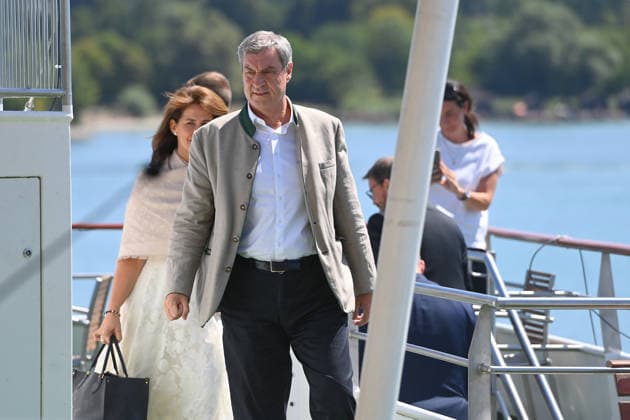 Markus SOEDER (Ministerpraesident Bayern und CSU Vorsitzender) Einzelbild,angeschnittenes Einzelmotiv,Halbfigur,halbe Figur, Pressekonferenz. Das Bayerische Kabinett tagt am 28.07.2026 auf der MS Starnberg auf dem Starnberger See. *** Markus SOEDER, Minister-President of Bavaria and CSU Chairman; single image, cropped shot, half-length portrait, press conference. The Bavarian Cabinet is meeting on July 28, 2026, aboard the MS Starnberg on Lake Starnberg.