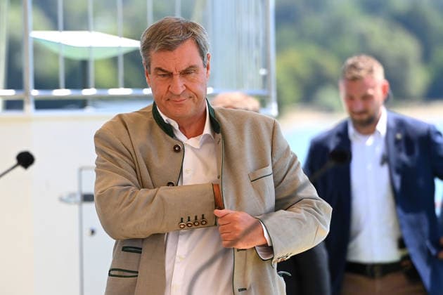 Markus SOEDER (Ministerpraesident Bayern und CSU Vorsitzender) Einzelbild,angeschnittenes Einzelmotiv,Halbfigur,halbe Figur. Pressekonferenz. Das Bayerische Kabinett tagt am 28.07.2026 auf der MS Starnberg auf dem Starnberger See. *** Markus SOEDER, Minister-President of Bavaria and CSU Chairman; single image, cropped shot, half-length portrait; press conference: The Bavarian Cabinet meets on July 28, 2026, aboard the MS Starnberg on Lake Starnberg