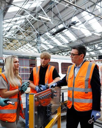 Prime Minister Andy Burnham visits Alstom Transport 28 07 2026. Derby, United Kingdom. Prime Minister Andy Burnham meets with apprentices and graduates at Alstom Transport., Credit:Lauren Hurley B66 Avalon United Kingdom, Derbyshire, Derby, 10 Downing Street  Copyright: xLaurenxHurleyx xB66x xAvalonx 1119272851