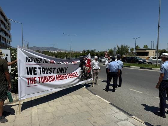 Protest against Secretary-General Guterres visit in Lefkosia LEFKOSIA, TRNC - JULY 28: Demonstrators, holding banners, gather to protest against the visit of United Nations Secretary-General Antonio Guterres to the Turkish Republic of Northern Cyprus on July 28, 2026 in Lefkosia, Turkish Republic of Northern Cyprus. Ali Ruhluel Anadolu Lefkosia Turkish Republic of Northern Cyprus. Editorial use only. Please get in touch for any other usage.  Copyright: x2026xAnadoluxAlixRuhluelx
