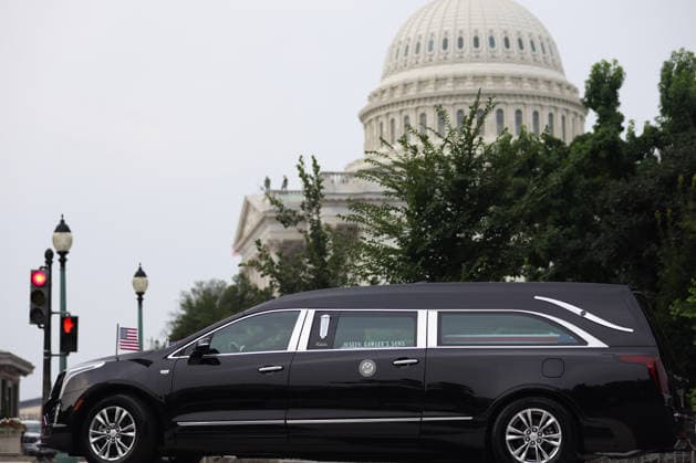 July 28, 2026, Washington, District Of Columbia, USA: The flag-draped casket of U.S. Senator Lindsey Graham (R-SC) arrives in a hearse at the U.S. Capitol ahead of a memorial service in Washington, D.C. on July 28, 2026. Washington USA - ZUMAd227 20260728_znp_d227_006 Copyright: xBryanxDozierx