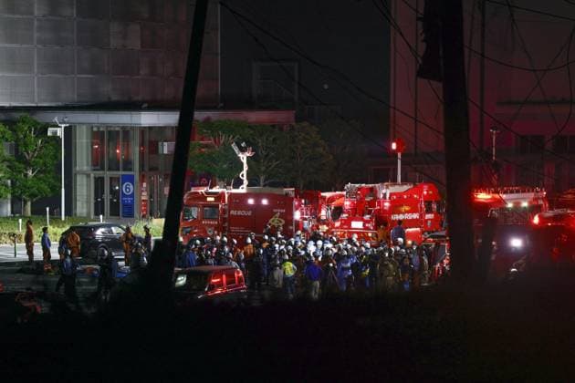 Strong quake jolts southwestern Japan Photo taken on July 28, 2026, shows search and rescue operations at a destroyed Aeon Mall building in Kashima, Kumamoto Prefecture, following an explosion after a magnitude 7.1 earthquake shook the southwestern Japan prefecture. Many people are feared trapped inside the building.  A14AA0005624335P