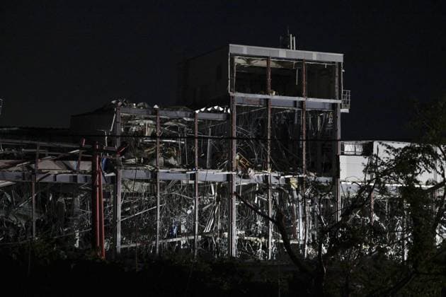 Strong quake jolts southwestern Japan Photo taken on July 28, 2026, shows a destroyed Aeon Mall building in Kashima, Kumamoto Prefecture, following an explosion after a magnitude 7.1 earthquake shook the southwestern Japan prefecture. Many people are feared trapped inside the building.  A14AA0005624337P