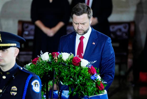 Vice President JD Vance pays respects during a Congressional Tribute to honor the late Sen. Lindsey Graham, R-SC, in the Rotunda of the U.S. Capitol in Washington, DC on Tuesday, July 28, 2026. Graham, who served in Congress for 31 years, died on July 11 at the age of 71.  WAP20260728928 BONNIExCASH